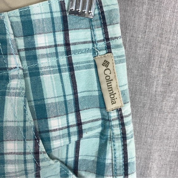 Columbia Plaid Bermuda Shorts Sz 8P 100% Cotton Teal Turqoise Plaid 5 Pockets - Picture 3 of 12